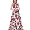 Robe De Bal BABARONI | Robe Deux Pieces Licou Rose Rouge Floral Floral