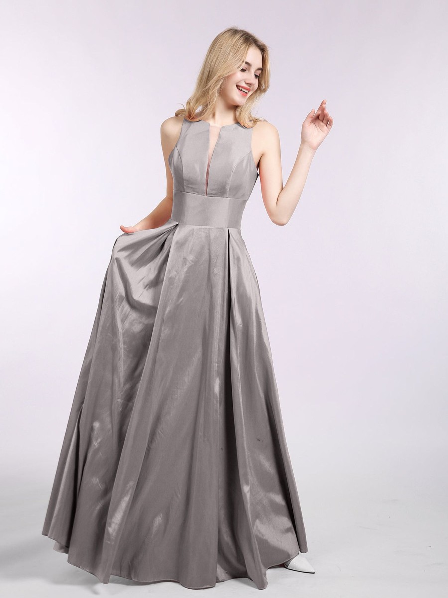 Robes De Soiree BABARONI | A-Ligne Taffeta Robe Longue Avec Poches Argent