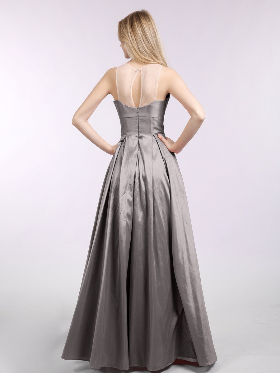 Robes De Soiree BABARONI | A-Ligne Taffeta Robe Longue Avec Poches Argent