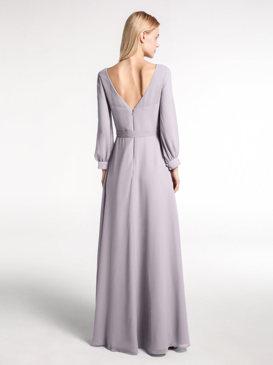 Mere BABARONI | Robe En Mousseline A Col En V Et Manches Evasees Avec Noeud Dusk