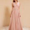 Demoiselles D'Honneur BABARONI FR | Maxi Robe Sans Manches Avec Decollete En V Plongeant Rose Poudre