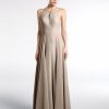 Demoiselles D'Honneur BABARONI | Robe Longue A Decollete En Trou De Serrure Licou Avec Jupe Circulaire Taupe