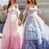 Robes De Soiree BABARONI | Robe De Soiree Princesse De A-Ligne En Tulle Avec Traine Balayage Bleu Poudre