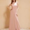 Demoiselles D'Honneur BABARONI FR | Robe Longue A Bretelles Spaghetti Avec Fente Rose Poudre