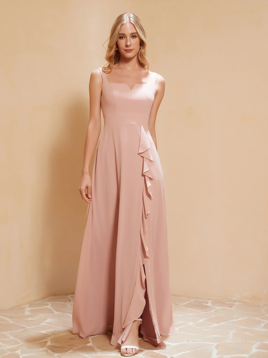 Demoiselles D'Honneur BABARONI | Robe De Demoiselle D'Honneur Sans Manches Avec Volants Rose Poudre