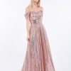 Robes De Soiree BABARONI | Robe Longue Paillettes Avec Hors De L'Epaule Or Rose