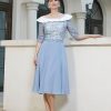 Mere BABARONI FR | Robe En Dentelle Mousseline Longueur De Mollet Bleu Poudre