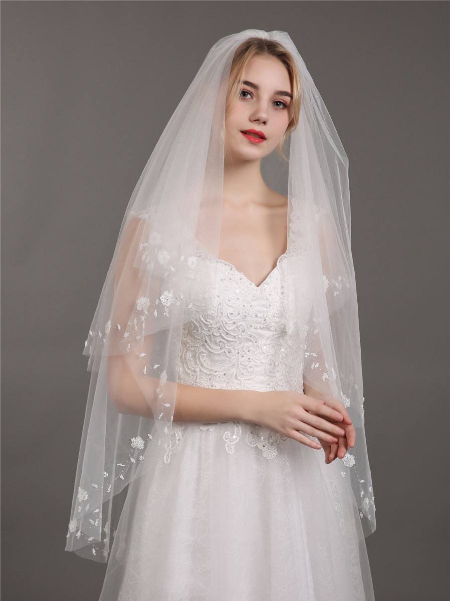 Accessories BABARONI | Voiles De Mariage En Tulle A Deux Couches Avec Perle Veil06