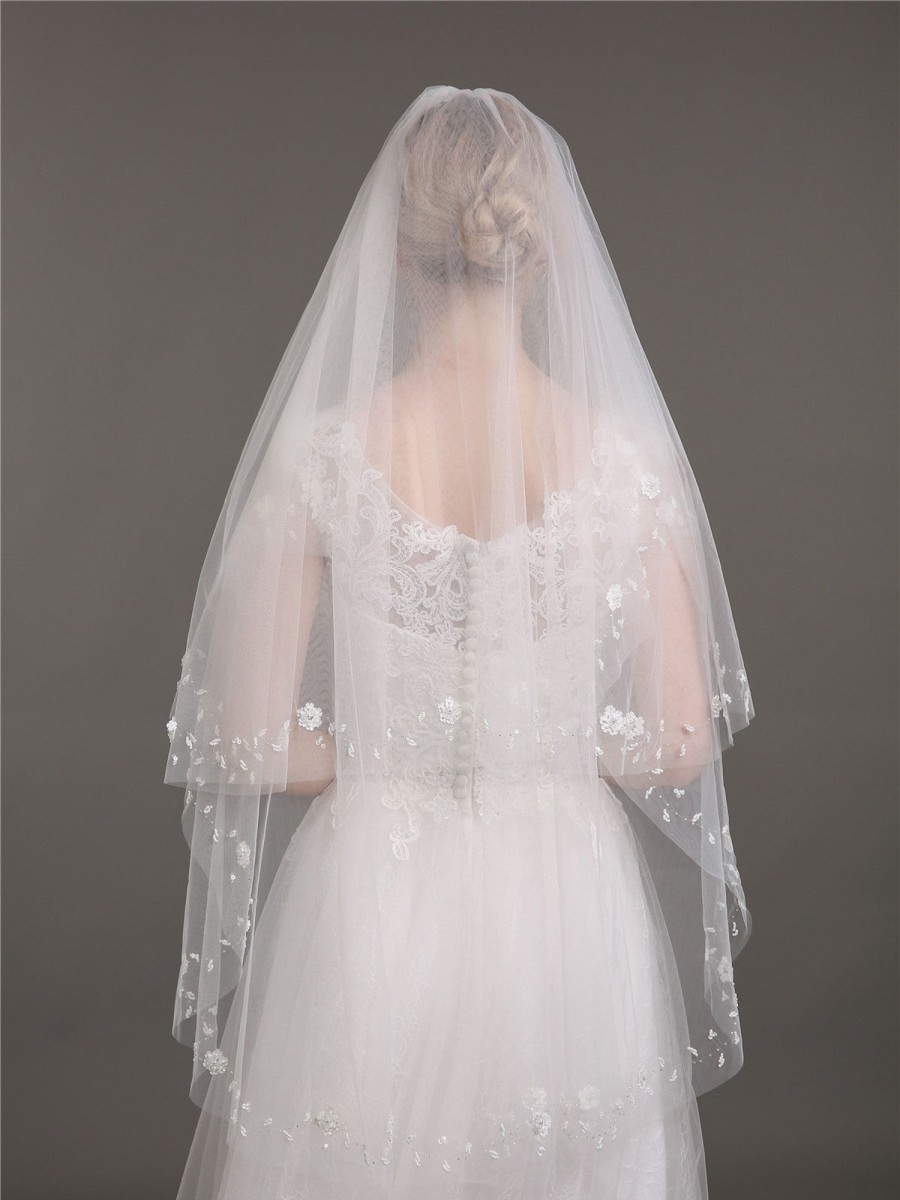 Accessories BABARONI | Voiles De Mariage En Tulle A Deux Couches Avec Perle Veil06