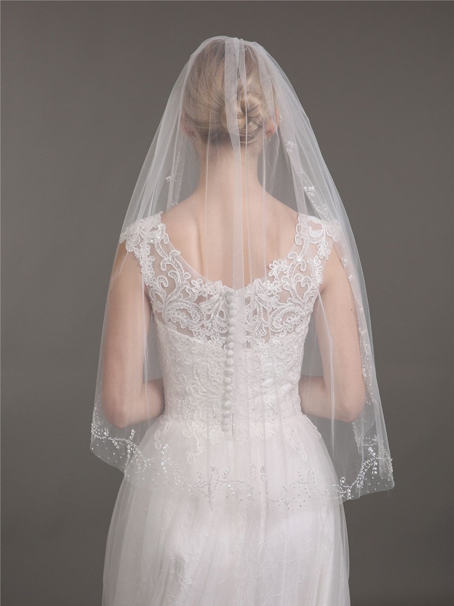 Accessories BABARONI | Voiles De Mariage En Tulle Avec Perle Ivoire Veil05