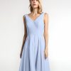 Demoiselles D'Honneur BABARONI | Mini-Robe Corsage Plissee A Col En V Avec Jupe Circulaire Bleu Ciel