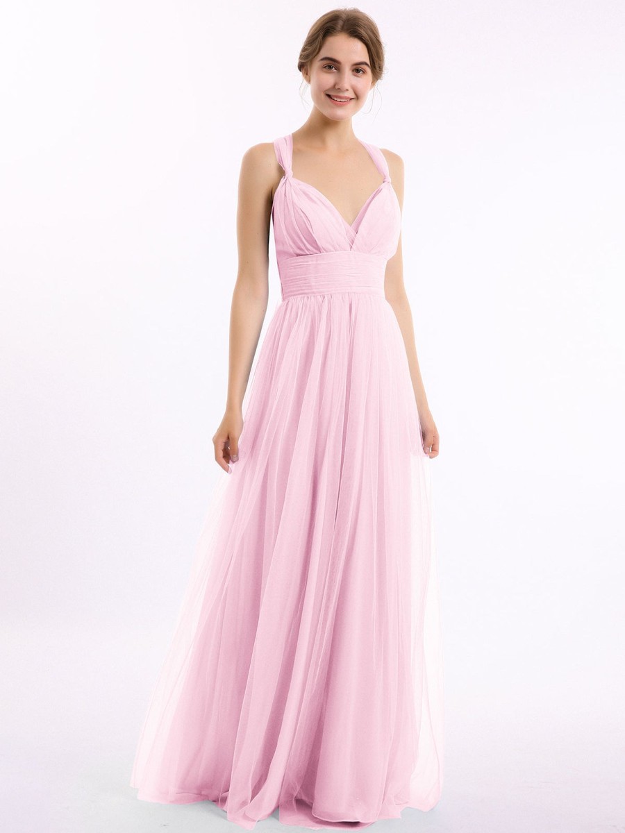 Demoiselles D'Honneur BABARONI | Convertible Dos Longueur Au Sol Tulle Robes Rose Bonbon