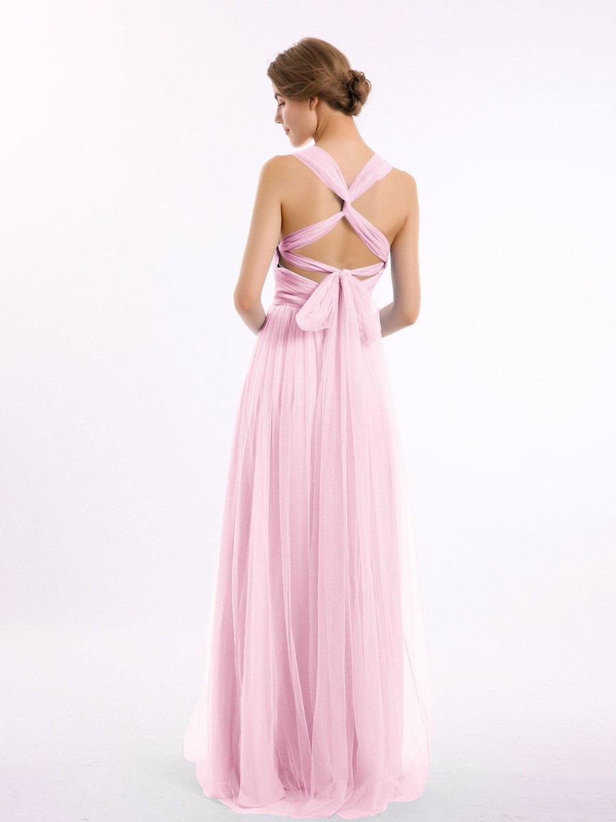 Demoiselles D'Honneur BABARONI | Convertible Dos Longueur Au Sol Tulle Robes Rose Bonbon