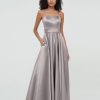 Mere BABARONI | A-Ligne Bretelles Spaghetti Robes Maxi En Satin Argent