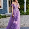 Robes De Soiree BABARONI | Robe De Soiree En Tulle Fourreau A Bretelles Spaghetti Lilas