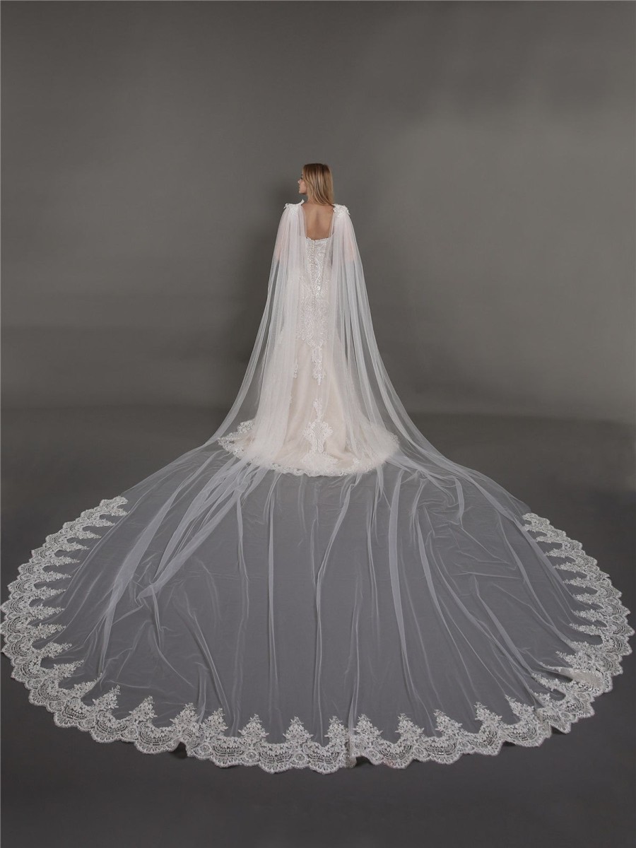 Accessories BABARONI | Voile De Mariage Longue Applique Et Perle Avec Traine Veil08