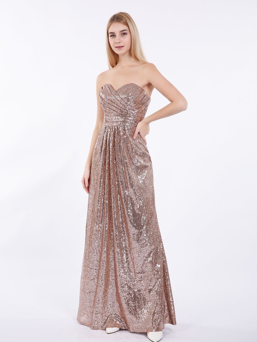 Robes De Soiree BABARONI | Sans Bretelle Longueur Pleine Paillettes Robe Or Metallique