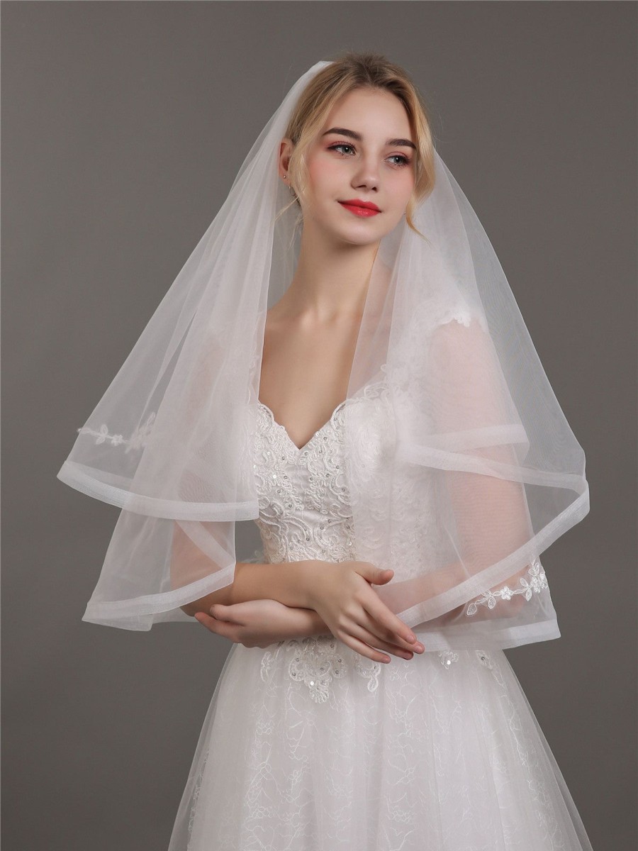 Accessories BABARONI | Voiles De Mariage Courts A Deux Couches Avec Applique Veil02