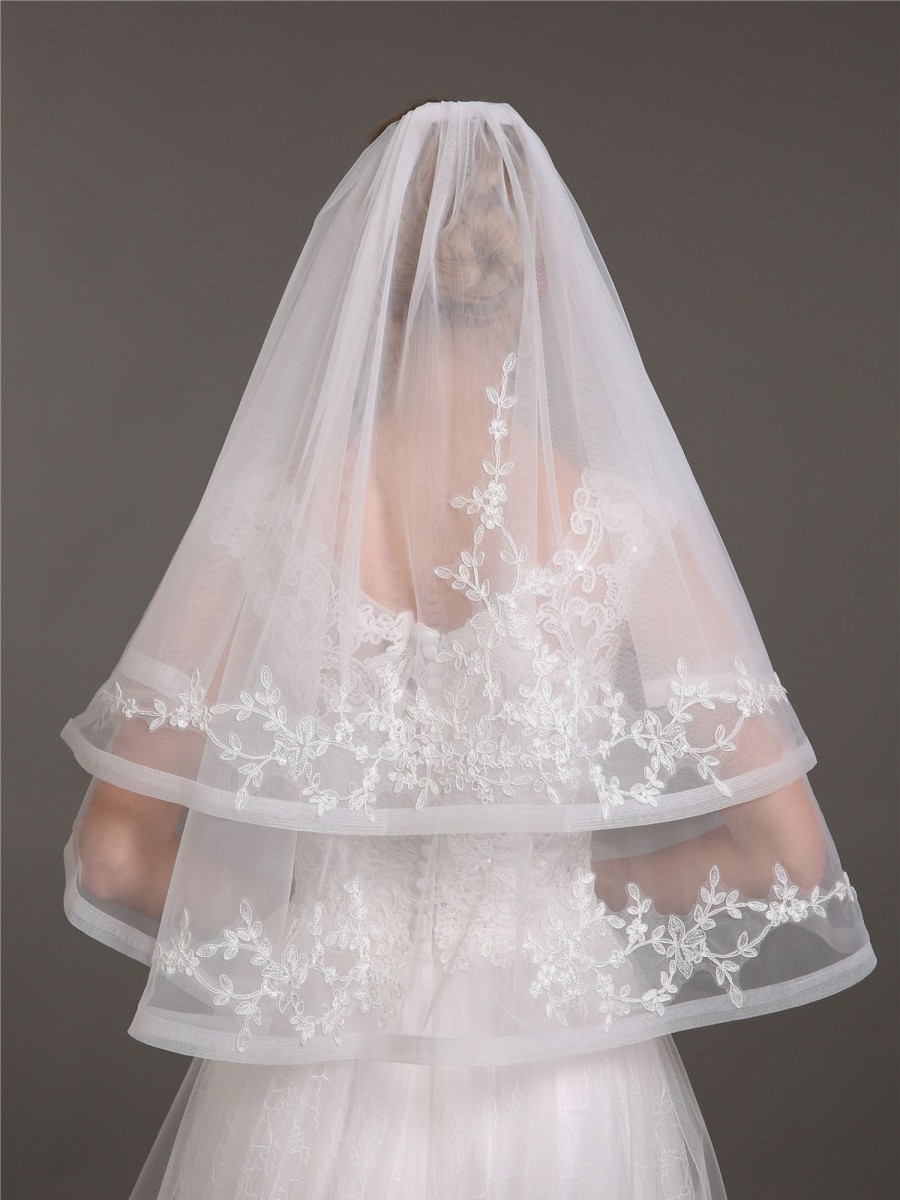 Accessories BABARONI | Voiles De Mariage Courts A Deux Couches Avec Applique Veil02