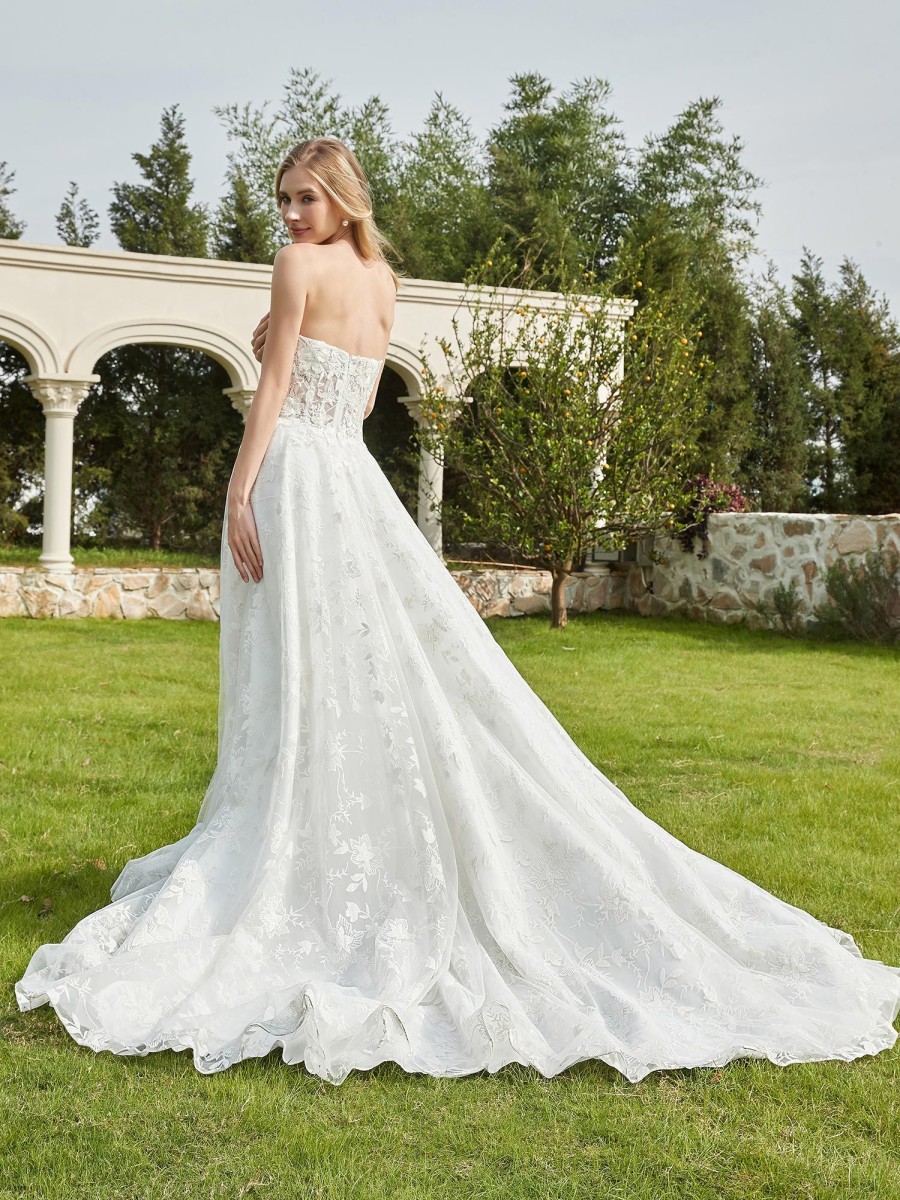 Robes De Mariee BABARONI | Robe De Mariee A Col En Coeur En Tulle Dentelle Appliquee Ivoire