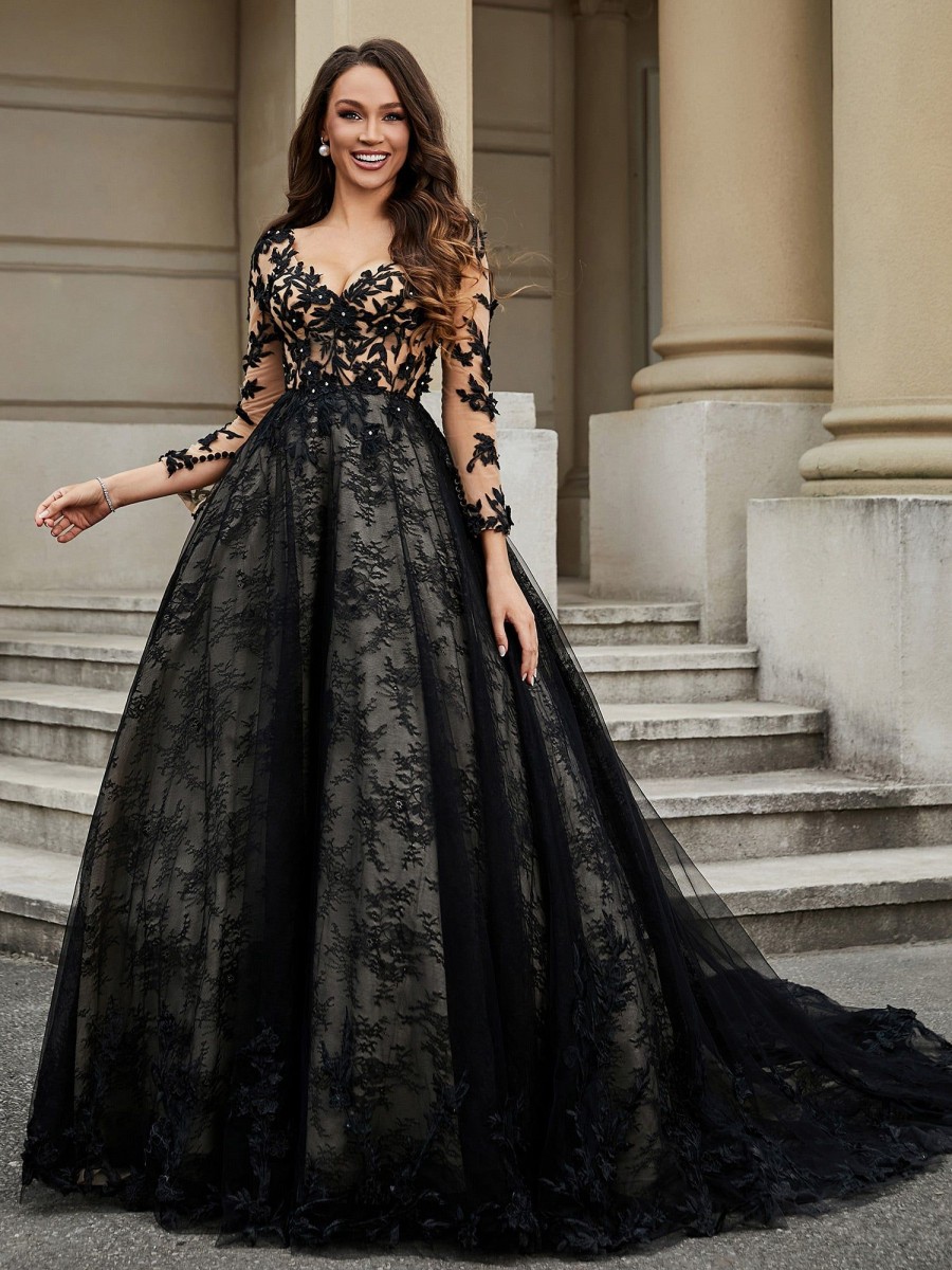 Robes De Mariee BABARONI | Ball Gown Applique A Fleurs Et Col En V As Picture