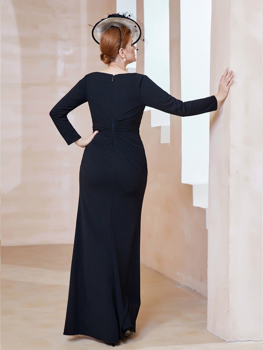 Mere BABARONI FR | Robe Longueur Au Sol En Crepe Extensible Noir