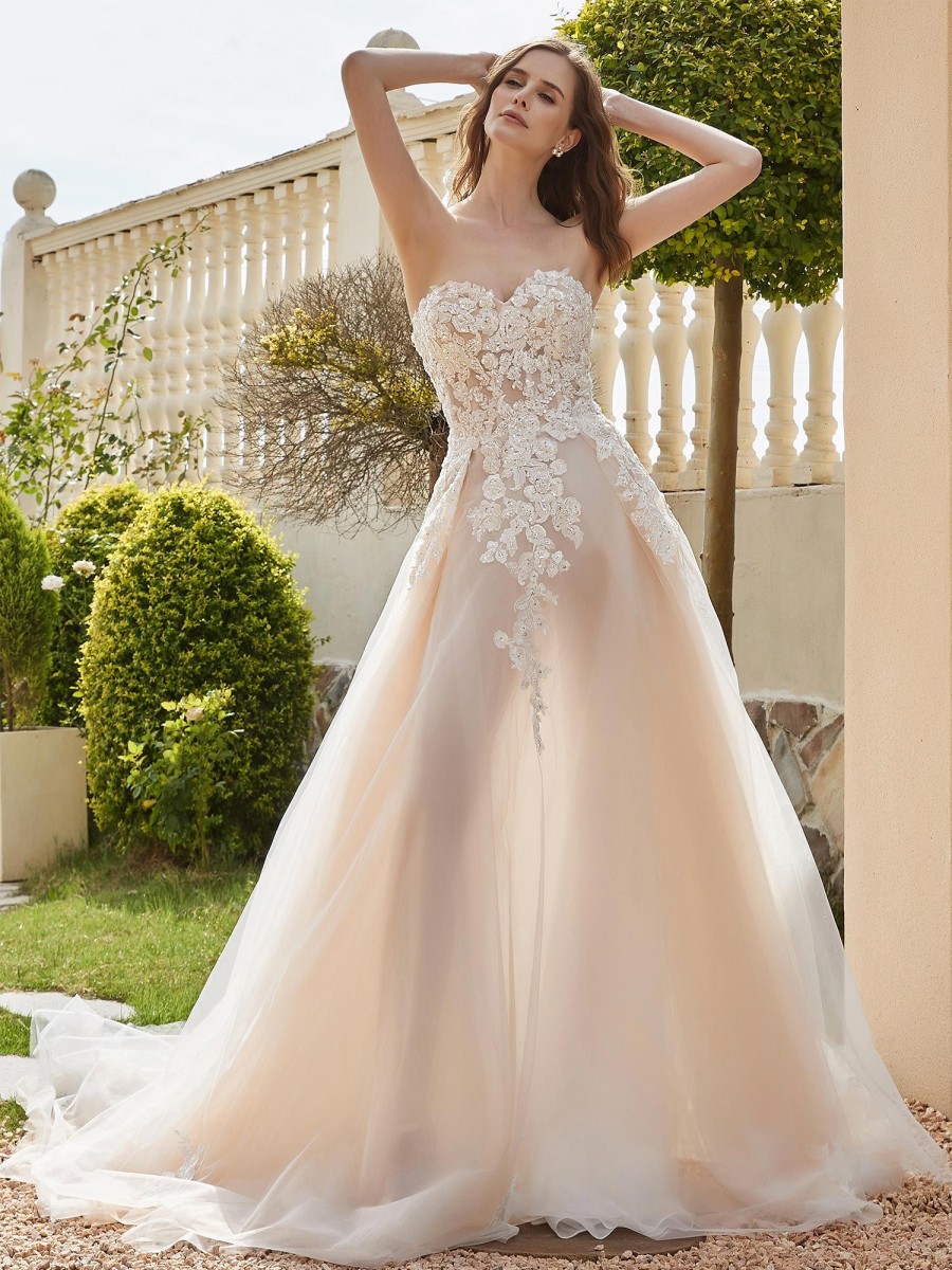 Robes De Mariee BABARONI | Robe De Mariee A Col En Coeur En Tulle Avec Paillettes Ivoire