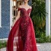 Robes De Soiree BABARONI | Robe De Soiree En Tulle Fourreau A Bretelles Spaghetti Bordeaux