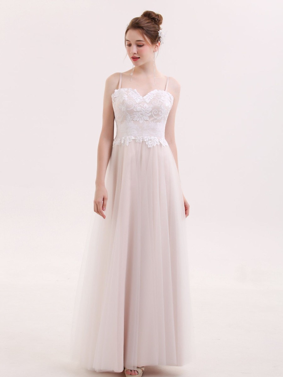 Robes De Mariee BABARONI | Robe Col En Coeur Spaghetti Bretelle Tulle Champagne