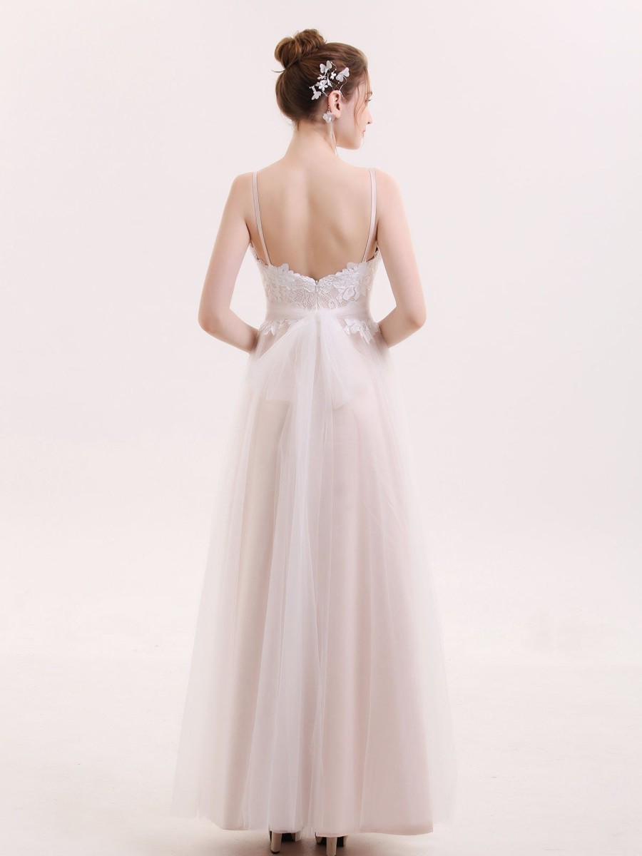 Robes De Mariee BABARONI | Robe Col En Coeur Spaghetti Bretelle Tulle Champagne