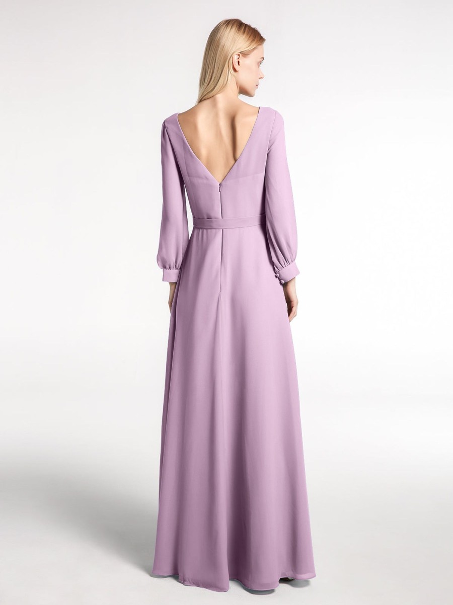 Mere BABARONI | Robe En Mousseline A Col En V Et Manches Evasees Avec Noeud Glycine