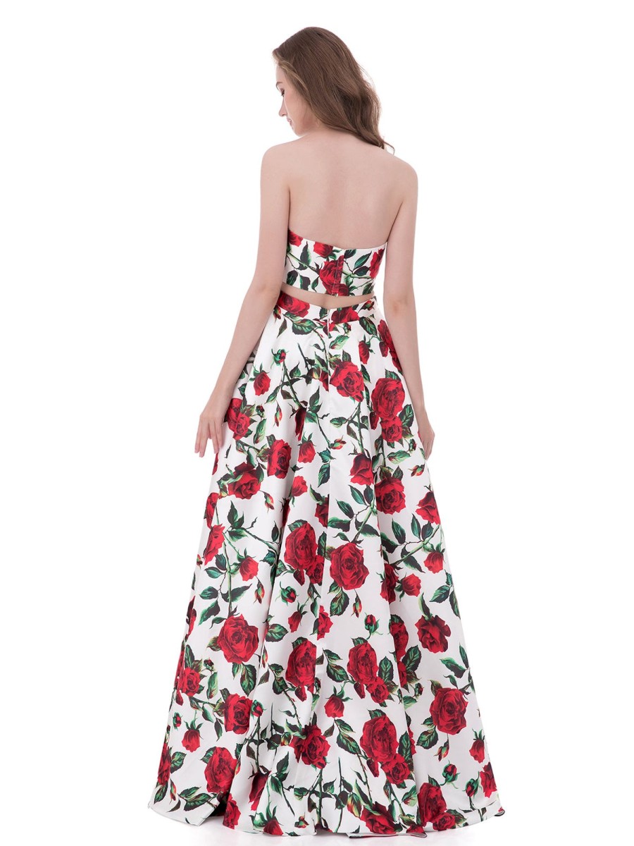 Robes De Soiree BABARONI | Deux Pieces Robe Floral Avec Poche Floral