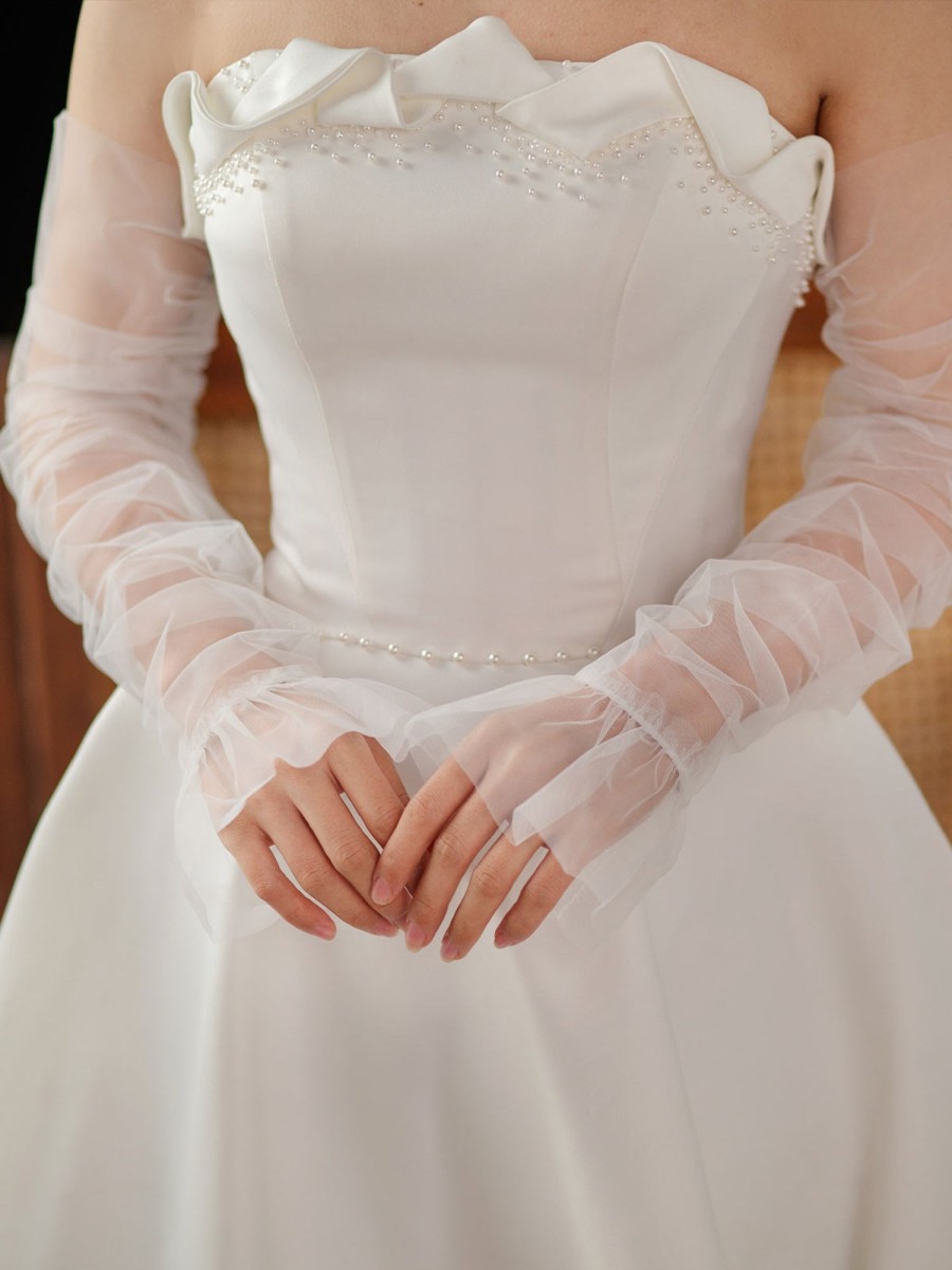 Accessories BABARONI FR | Gants De Mariage En Tulle Sans Doigts