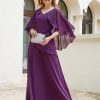 Mere BABARONI FR | Robe Perlee Longueur Au Sol Avec Manches Flottantes A Col En V Raisin