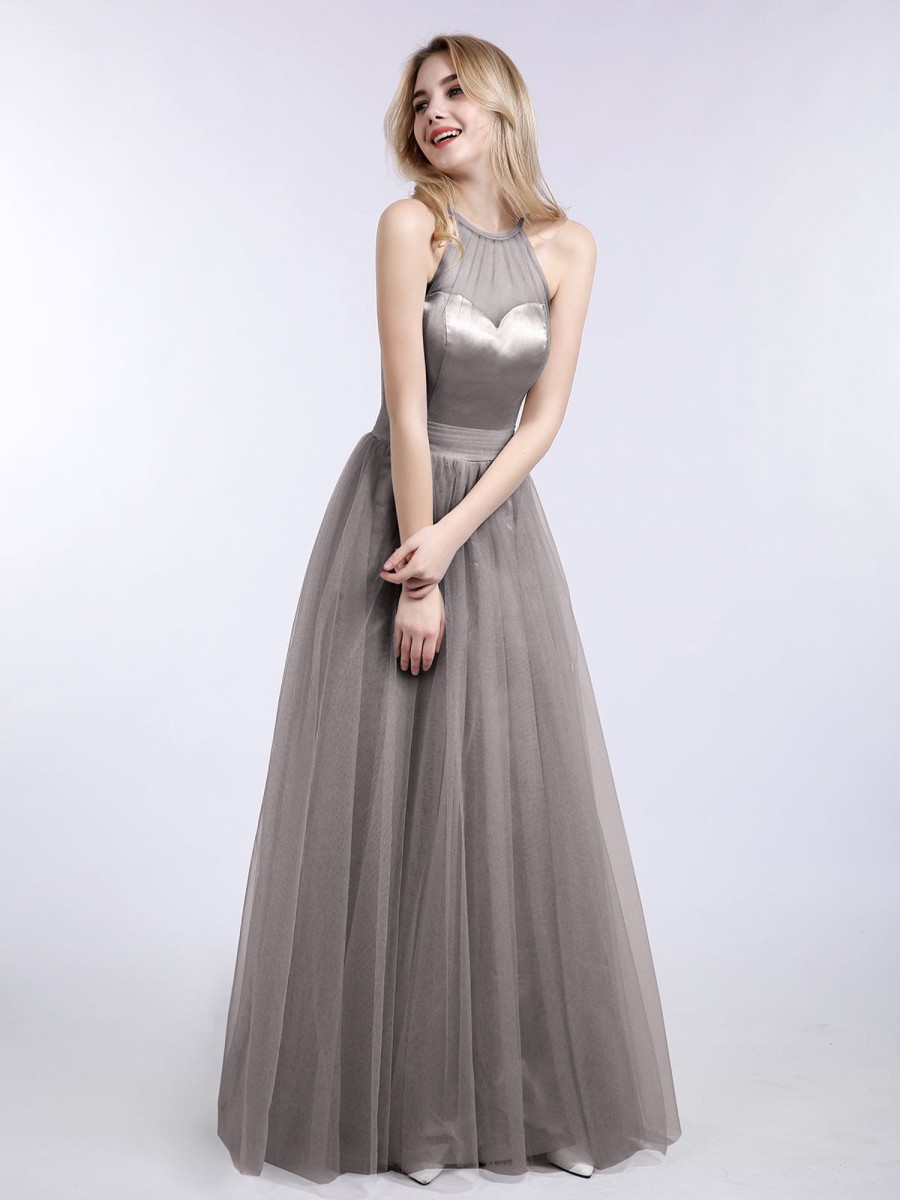 Robes De Soiree BABARONI | Col D'Illusionline Longue Tulle Robe Argent