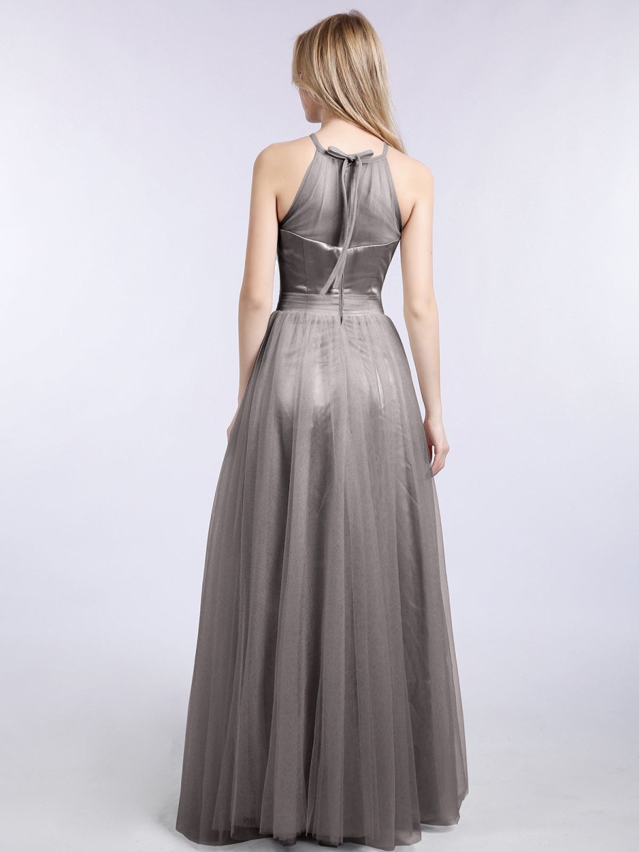 Robes De Soiree BABARONI | Col D'Illusionline Longue Tulle Robe Argent