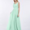 Demoiselles D'Honneur BABARONI | Col En V Pleine Longueur Mousseline Robe Avec Plisse Bustier Vert Menthe