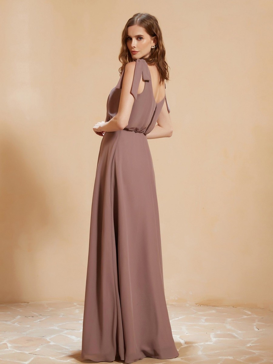 Demoiselles D'Honneur BABARONI FR | Robe De A-Ligne Longueur Au Sol A Col En V Avec Fente Vintage Mauve