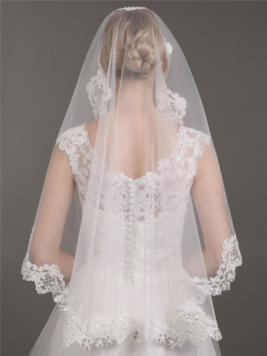 Accessories BABARONI | Voiles De Mariage Perlees En Tulle Avec Applique Veil07