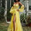 Robe De Bal BABARONI FR | Robe De Bal Florale Avec Fente Haute A Col En Coeur Citron