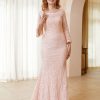 Mere BABARONI FR | Robe Longueur Au Sol En Dentelle A Col En Scoop Rose Perle