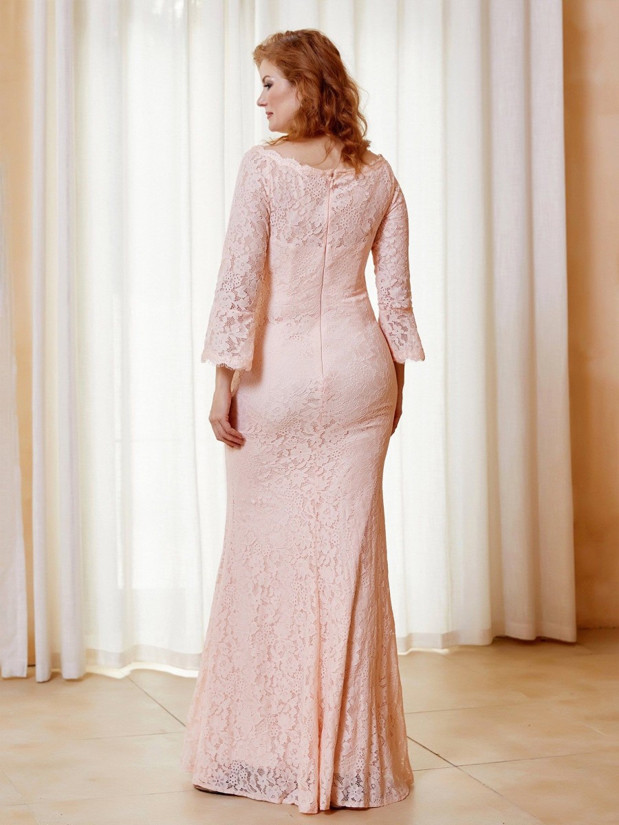 Mere BABARONI FR | Robe Longueur Au Sol En Dentelle A Col En Scoop Rose Perle