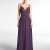 Demoiselles D'Honneur BABARONI | Robe Longue En Mousseline A Taille Empire A Col En V Profond Plum