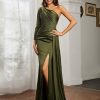 Demoiselles D'Honneur BABARONI | Robe De Bal Fourreau/Colonne En Satin A Une Epaule Olive Verte