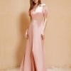 Demoiselles D'Honneur BABARONI FR | Robe Longue A Demi-Manches Avec Fente Rose Poudre