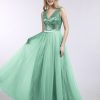 Robes De Soiree BABARONI | Paillettes Et Tulle Robe Longue Avec Col En V Vert Menthe