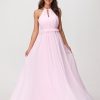 Demoiselles D'Honneur BABARONI | Robe Longue Maxi En Mousseline Decollete En Trou De Serrure De Dos Ouvert Rose Pale