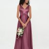 Demoiselles D'Honneur BABARONI | Robes Maxi Princesse A Col En V En Satin Avec Poches Mure