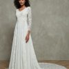 Robes De Mariee BABARONI | Boheme Robes De Mariee En Mousseline & Dentelle A Manches Longues Blanc