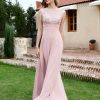 Demoiselles D'Honneur BABARONI FR | Robe De A-Ligne En Mousseline Avec Decollete Illusion Rose Poudre